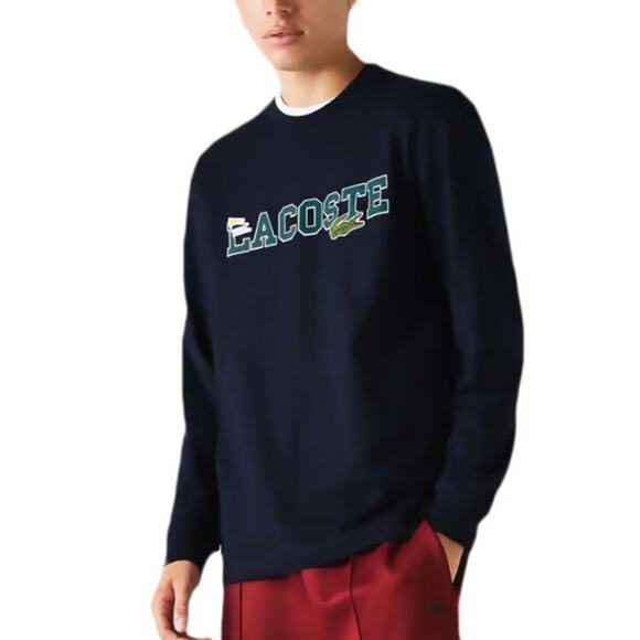 Lacoste T-Shirt Mens 4XLB Navy Blue Graphic Print Long Sleeve Relaxed Fit Preppy - Picture 1 of 10